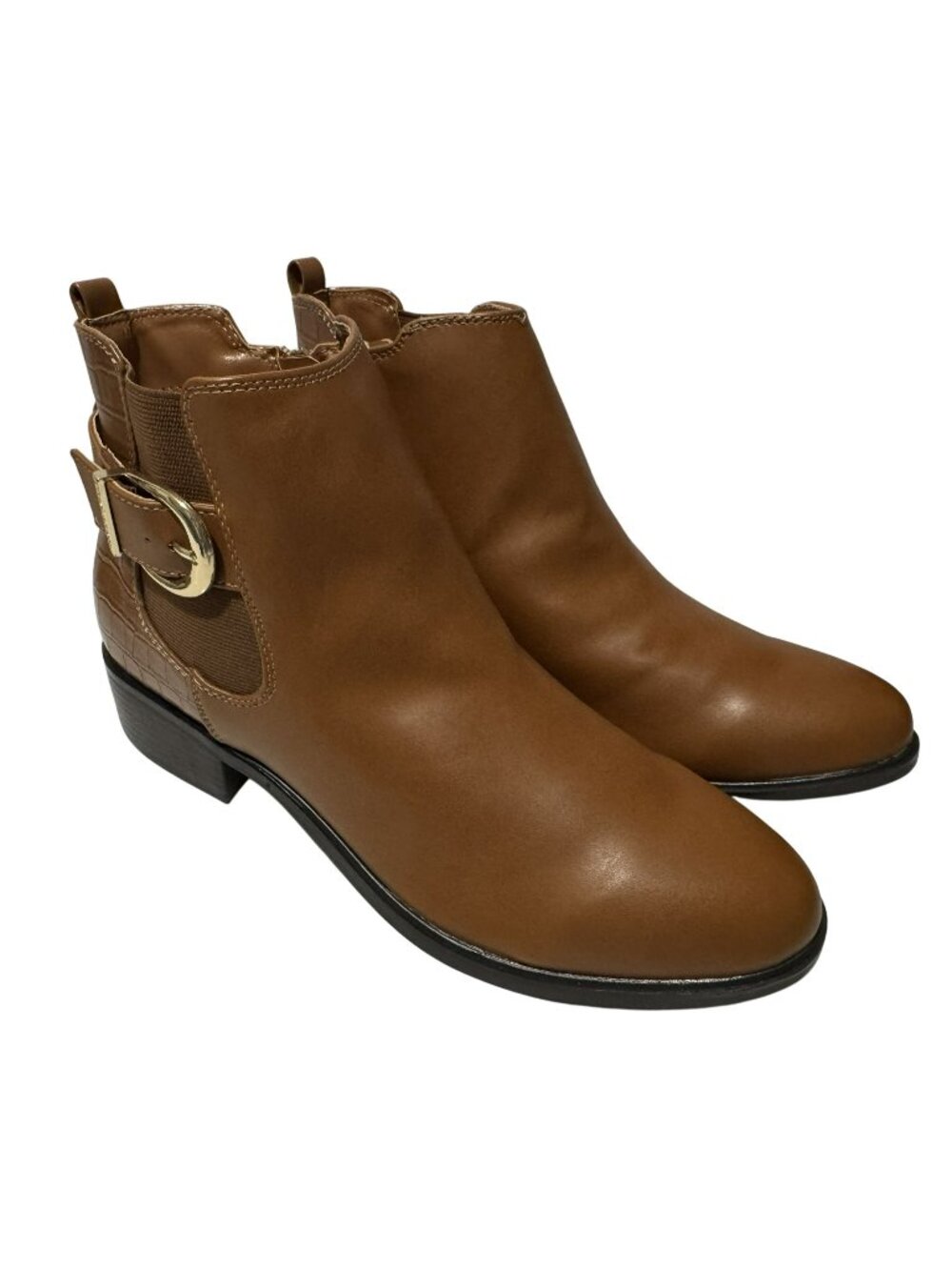 Bandalino Women's Dolly Ankle Booties Sz 9.5 Cognac Inside Zipper Almond Toe NEW